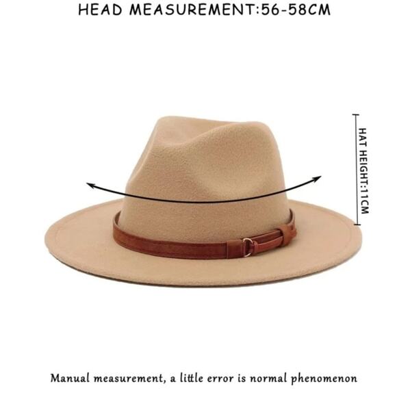 NWT  Fedora Hat Womens Tan Wide Brim Hat Faux Leather Buckle Trim - Picture 4 of 5